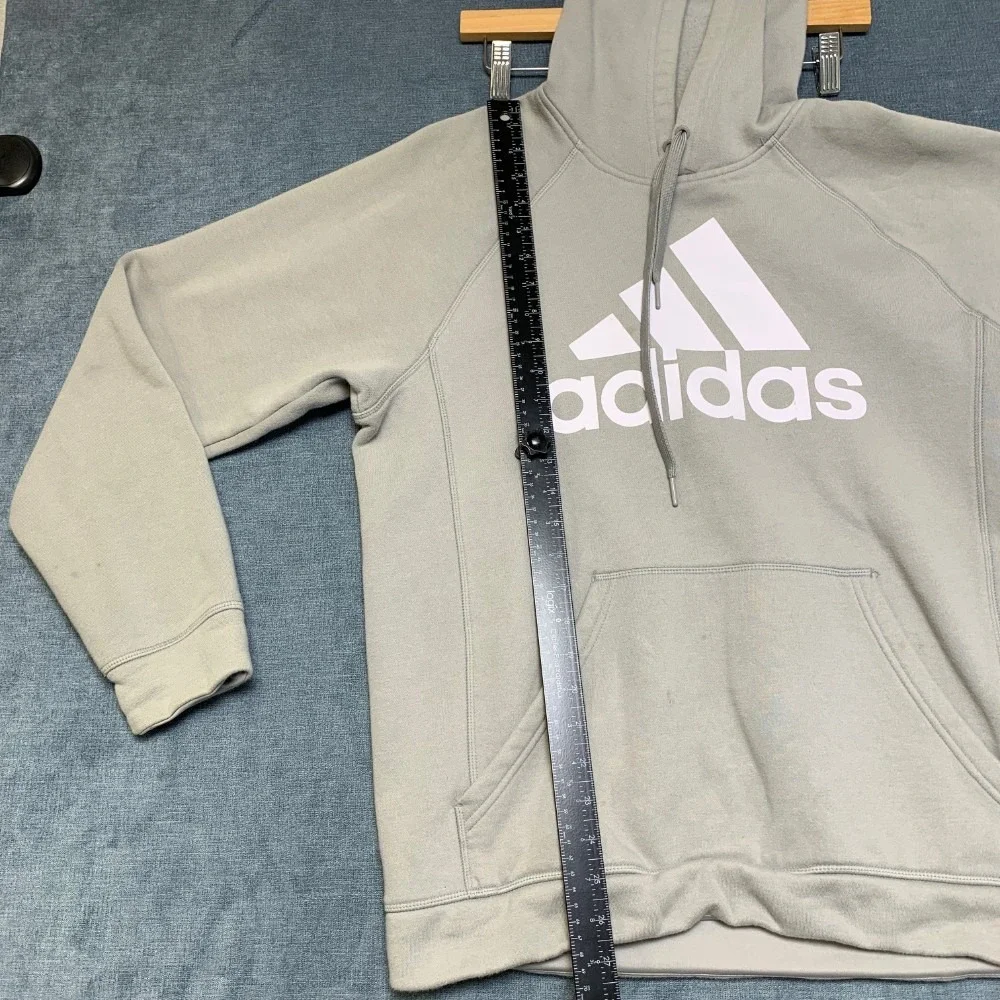 Adidas Hoodie Mens M Gray Kangaroo Pockets Drawstring Raglan Sleeve Winter Warm